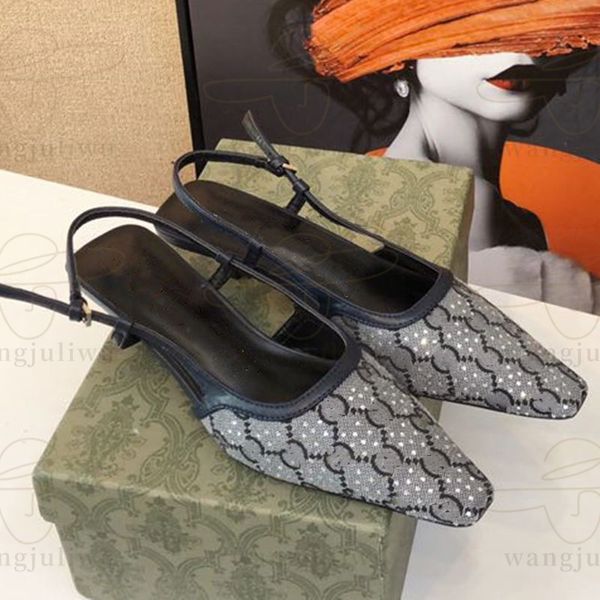 Designer Robe Prom Shoe Femmes Double en cuir Slingback Stiletto Chaussures à talons noirs Sandales en maille de luxe