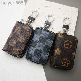 Designer PU portefeuille en cuir sac porte-clés porte-clés de voiture porte-clés noir plaid marron fleur pochettes pendentif porte-clés accessoires breloques pour hommes femmes cadeaux