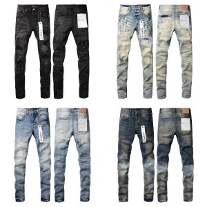 Designer Purple Brand Jeans Men Women's High Street Wash denim geborduurde ritsknop slanke rechte been jeans klassieke modestraat slijtage luxe jeans hipster