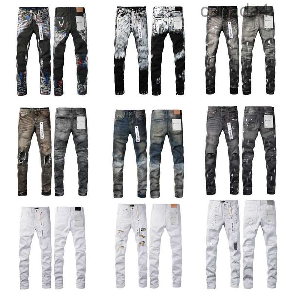 Designer Purple Brand Jeans Hommes Femmes High Street Wash Denim Brodé Bouton De Fermeture À Glissière Slim Jambe Droite Jeans Classique Mode Street Wear Luxe Hipster 0E4E