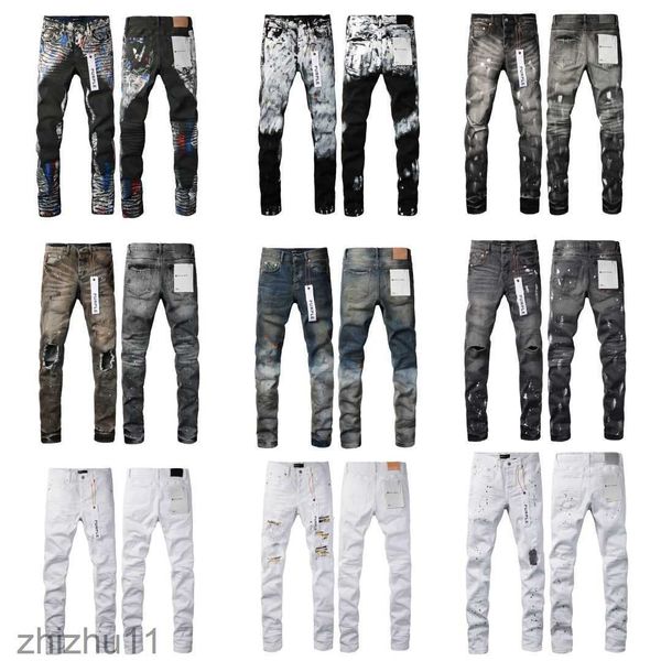 Designer Purple Brand Jeans Hommes Femmes High Street Wash Denim Brodé Bouton De Fermeture À Glissière Slim Jambe Droite Jeans Classique Mode Street Wear Luxe Hipster 2Z9 2Z9U