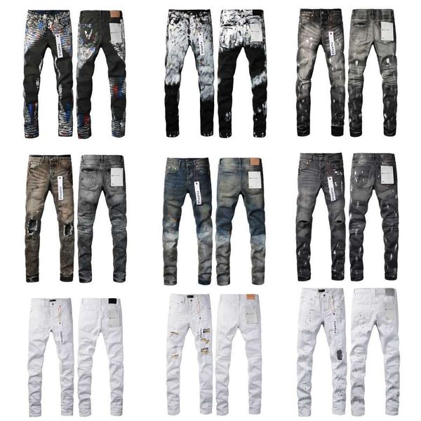 Diseñador Púrpura Marca Jeans Hombres Mujeres High Street Wash Denim Botón de cremallera bordado Slim Pierna recta Jeans Classic Fashion Street Wear L D2UJ