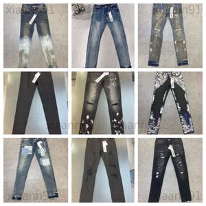 Designer paarse merkjeans paarse jeans heren dames skinny motorfiets Trendy gescheurde patchwork gat ronde slanke pijpen groothandel ksubi jeans gestapelde baggy jeans