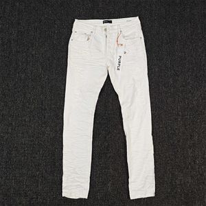 Jeans en coton blanc perforé pour hommes, marque violette, taille basse, coupe ajustée, élastique, classique, Style ancien