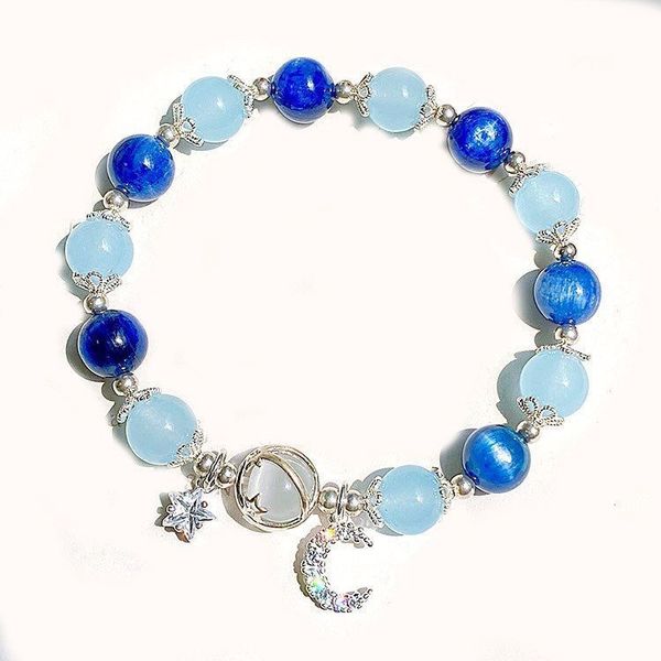 Diseñador Color púrpura 8 mm Pulsera con cuentas de piedra de ópalo para mujeres Niñas Pulseras de vidrio brillantes Luna Estrella Colgante Brazaletes Pulsera Regalo de joyería