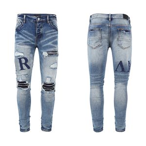 Designer-Lila-Jeans für modische Herren-Designer-Splicing-zerrissene Denim-Hosen, Luxus-Hip-Hop-Jeans im Used-Look für Männer und Frauen, schwarze Jeans, Größe 30–40