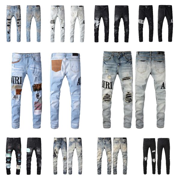 Designer Purple Jeans Pantalon Sictide Skinny Black Skinny Light Wash Ripped Motorcycle Rock Revival Joggers True Religions Men Men de haute qualité pantalon AMIRRS Jeans