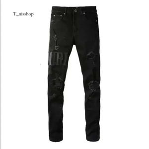 Ontwerper Paarse Man Zwarte Skinny Stickers Lichte Wassen Gescheurde Broek Motorfiets Rock Revival Joggers Mannen Hoge Kwaliteit Merk Broek Jeans 876