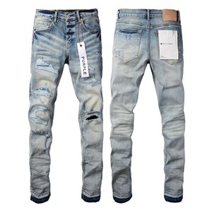 Designer Violet Hommes Jeans Évasés Qualité Broderie Quilting Déchiré pour Tendance Marque Vintage Pantalon Hommes Fold Slim Skinny Mode
