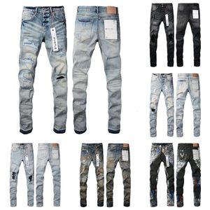 Diseñador de pantalones vaqueros morados para hombre Pantalones vaqueros ajustados para hombre Pantalones rasgados de moda Ropa de calle rasgada para hombre Moda Swing Paint Jeans Slim Biker Jeans