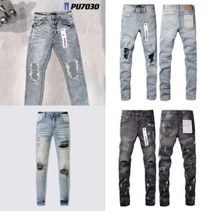 Designer Purple Men Women Man Slim Fit Denim Letter Printbroeken gescheurd lage taille streetwear groot formaat broek jeans