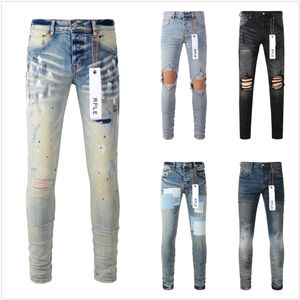 Diseñador Púrpura Hombres Mujeres High Street Wash Denim Botón de cremallera bordado Slim Pierna recta Moda clásica Street Wear Jeans Hipster