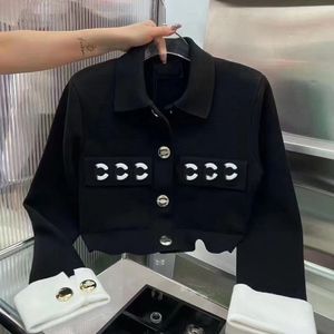 Designer Quality Rapel Polo Damesjacks Fashion Chest Pocket Alphabet Borduurwerk Gedrukte metalen gesp gebreide Long-mouwen Cardigan Jackets