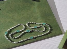 Designer qualité bijoux de luxe chaîne en or pendentifs bijoux S925 argent sterling interlock double grand G vert émail perle collierlac7514004