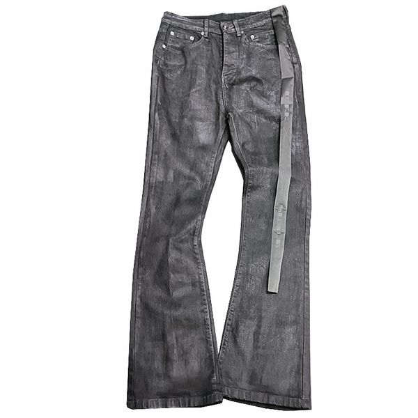 Diseñador R O Dark Ripped Distressed Strech Street Skinny Trendy Jeans negros Pantalones de mezclilla