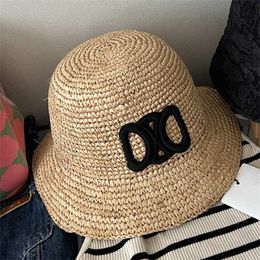 Sombreros de cubo de rafia de diseñador para mujer, sombreros de paja hechos a mano, sombrero trenzado de hierba, sombrero para el sol de playa para mujer, gorros tejidos de rafia, gorros marrones