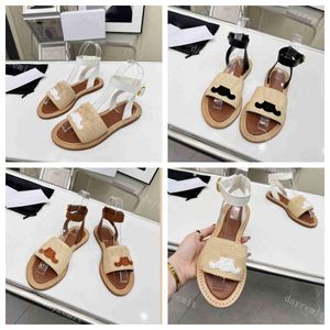 Designer Raffia Sandales Lympia Sangle plate Sandale Tippi Végétal Tanned Valfskinr Femmes Sandale Flat Summer Outdoor Classic Slide tissée Tauve