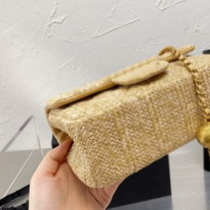 Designer Raffia Stro Crossbody Schoudertas Vrouwen Luxe Ontwerpers Tassen Parijs Merk Vrouw Diamond Lattice Flap Handtassen Gouden Bal Verstelbare Ketting Handtas