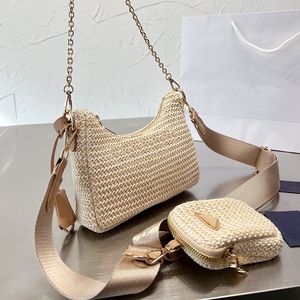 Ontwerper Raffia Straw Summer dames geweven heren strandvakantie tassen uitgehold 3-in-1 handtas tote crossbody reizen mode handtassen schouderriem tas