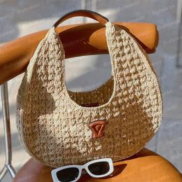 Designer Classic Panier Hobo Bag Raffias Strandschouderkalfsleer Stro -haak met riem Handtaszakken Luxe vrouwen zacht breien maan dame