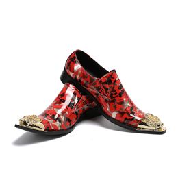 Designer Red Camouflage Print Real Leather Plus Size Metal Pointed Toe Men Party Club Formal Dress Shoes Male