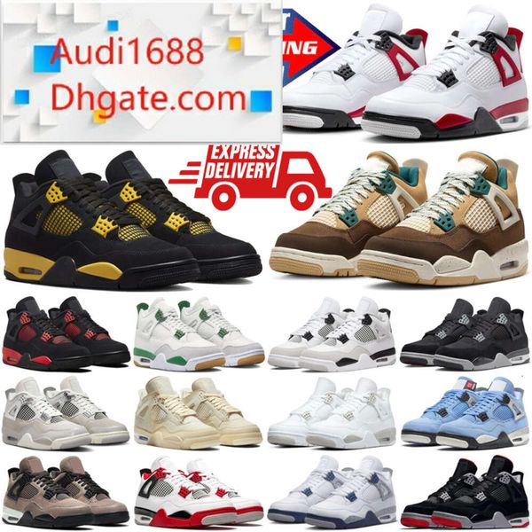 Diseñador Cemento rojo 4 4s Zapatillas de baloncesto Zapatillas de deporte para hombre para mujer Militar Gatos negros Zapato de lona Trueno Pino Verde Placa-forme Hombres Caminata casual Entrenadores lu