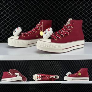 Ontwerper Red Dragon canvas schoenen jaren 1970 vrouwen dikke bodem platform casual schoenen lente herfst conversitys klassieke zwart-witte hoge top comfortabele sneakers