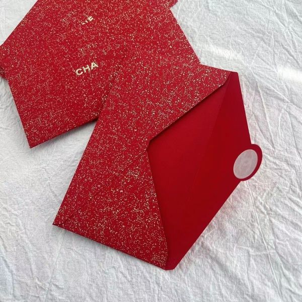 Bolsa de papel de tarjeta de felicitación roja de diseñador, logotipo de letra dorada, sobre rojo de Año Nuevo, regalo, carcasa de invitación de boda, bolsa Li Shi