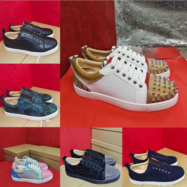 Designer Chaussures décontractées à lame rouge mode baskets en daim luxurieuses et pointes cloutées hautes et basses pour hommes noirs et argentés