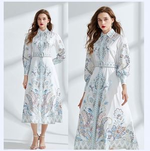 Designer Rétro Floral Boho Maxi Robe À Manches Longues Femmes Piste Revers Bouton Avant Slim Coupe Élégante Paisley Imprimer Robes De Soirée 2024 Printemps Automne Chic Vacances Robes