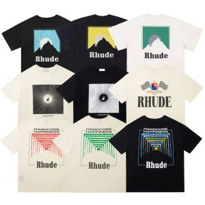 Designer Rhude Fashion High Street Cotton T-shirt Sweat-shirt Pullover Breathable Loose Men and Women Imprimer Casual Short Sleeve