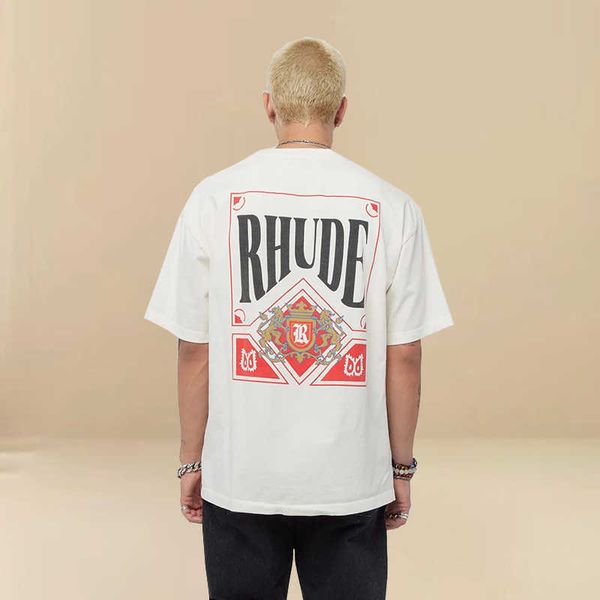 Designer Rhude Fashion Tees Hip Hop T-shirts Carte à jouer Tendance Marque Simple Polyvalent High Street Couple Été Lâche T-shirt Streetwear Tops Sportswear en gros