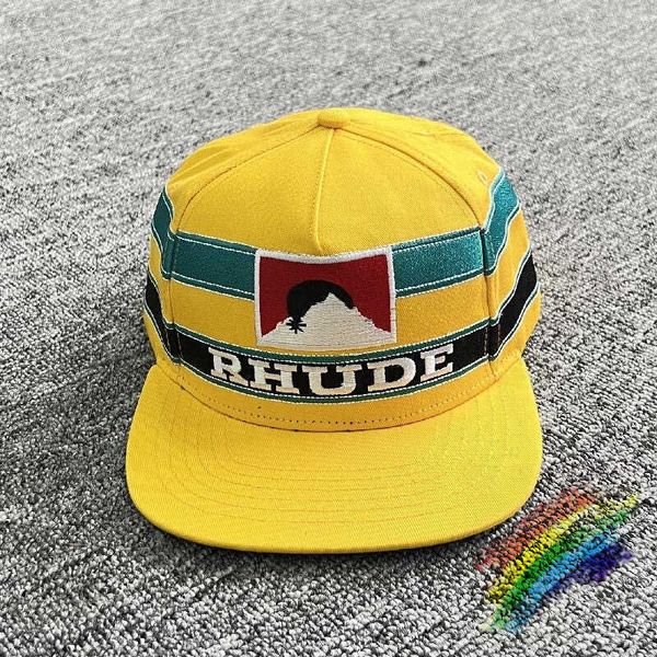 Designer Rhude Hat Ball Caps Yellow Rhude Racing Cap Hommes Femmes 1 Top Quality Mountain Rhude Cap Heavyweight Canvas Sunset Baseball Hats