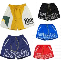 Designer rhude shorts masculinos verão moda praia calças homens de alta qualidade rua wear vermelho azul preto roxo masculino solto curto tamanho s-xl