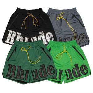 Designer Rhude Shorts Patchwork Cuir Broderie Graphique Mesh Tissu Alphabet Hommes Été Respirant Asketball Court Multi-pocke311P