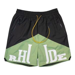 Designer Rhude Shorts Patchwork Leer Borduursel Grafische Mesh Stof Alfabet Heren Zomer Ademend Asketball Korte Multi-Pocket Pop Gym Shorts Klassiek 4 2 16