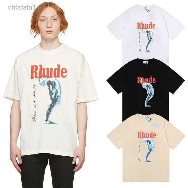 Designer Rhude T-shirt Mens Designer Rhdue T-shirt MensTrendy Rhude Art Abstract Design Imprimé T-shirt à manches courtes pour hommes et femmes Couples High Street Loose H ZZ0T