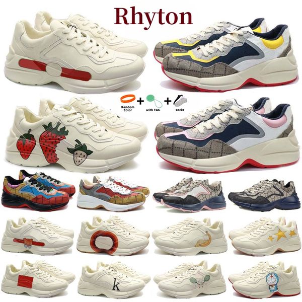 Diseñador Rhython Shoe Hombres para mujer Rhythons Zapatos casuales Rhyton Sneaker Lip Deportes Suela gruesa Mujeres Carta de dibujos animados Grueso Soleg Familia Beige Camel Plataforma Zapato 35-45