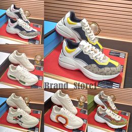 Designer Rhyton Casual Shoes Heren Leer Sneakers Dikke Soled Luxury Vintage Bee Chaussures Lace-Up Storte Platform Leisure Trainers