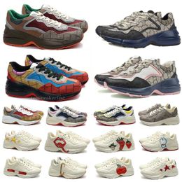 Designer Rhyton Casual Schoenen Dames Heren Sneakers Vintage Lederen Platte Loopschoen Veelkleurig Borduursel Verhogen Platform Trainers