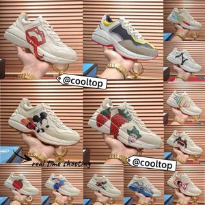 Designer Rhyton Baskets Dames Chaussures Baskets De Luxe Vintage Chaussures Chaussures De Mode vague Bouche Sneaker Beige Hommes Femmes Taille 35-45 58 couleurs