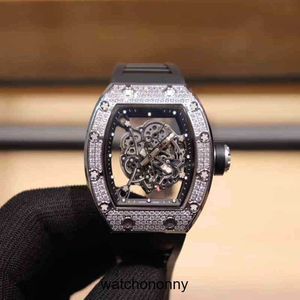 Ontwerper Ri mliles Luxe horloges Mechanisch cool Horloges Fabriek rm055 Heren Zakelijk Vrije tijd Volledige diamanten kast Zwarte tape Mode Zwitsers uurwerk 2023 Stijl