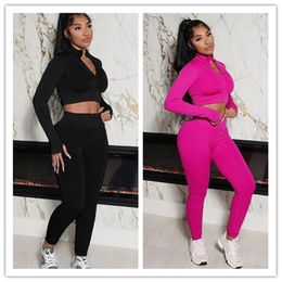 Designer Ribbed Survêtements Femmes Automne Hiver Tenues À Manches Longues Veste Crop Top Et Pantalon Deux Pièces Ensembles Casual Solide Sweatsuits En Vrac Vêtements En Gros 10223