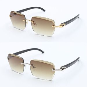 Designer randloze zonnebril met diamant geslepen lens 3524012 Lentes de Sol Mujer Originele zwarte buffelhoorn bril Mannelijke en vrouwelijke metalen frame Vierkante lens Brillen Nieuw