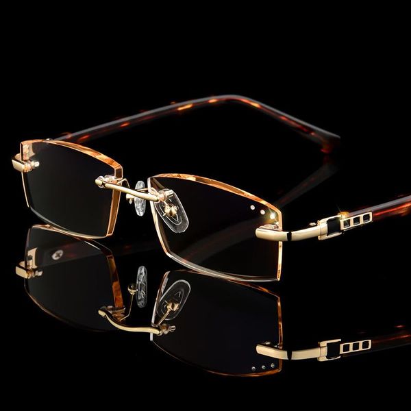 Designer sans monture lunettes de lecture femmes hommes strass lunettes lentille transparente revêtement anti-reflet Prescription yeux lunettes de soleil