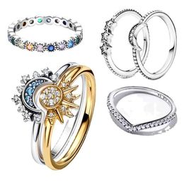 Designer Ring 925 Sterling Silver Celestial Bodies Blue Glittering Moon Ring Solar Ring vrouwelijke zilveren ontwerper sieraden mode -accessoires gratis levering