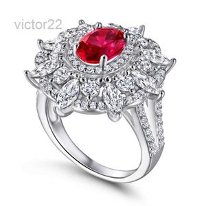 Ontwerperring Grensoverschrijdende Europese en Amerikaanse sieraden S925 zilveren ring High Carbon Diamond Retro Ruby Ring overdreven ovaal gekleurde schat voor vrouwen