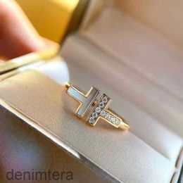Designer ring dubbele ring 925 serling zilver geplad 18k roségoud opening ingelegd met diamant halve huwelijksverjaardag voor vrouwen cadeau met doos K2LZ