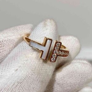 Designer ring dubbele ring 925 Serling zilver geplad 18k Rose Gold opening ingelegd met diamant halve huwelijksverjaardag voor vrouwen