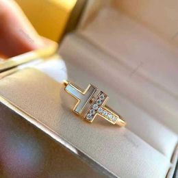Designer Ring Double Ring Serling Sier Plaed Rose Gold Opening ingelegd met Diamond Half Wedding Anniversary for Women GIF